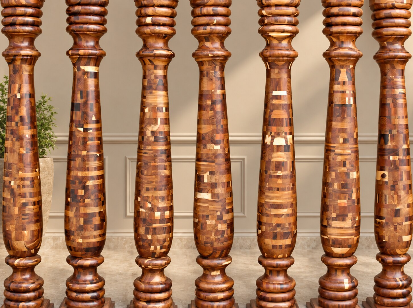 Serie de columnas torneadas decorativas