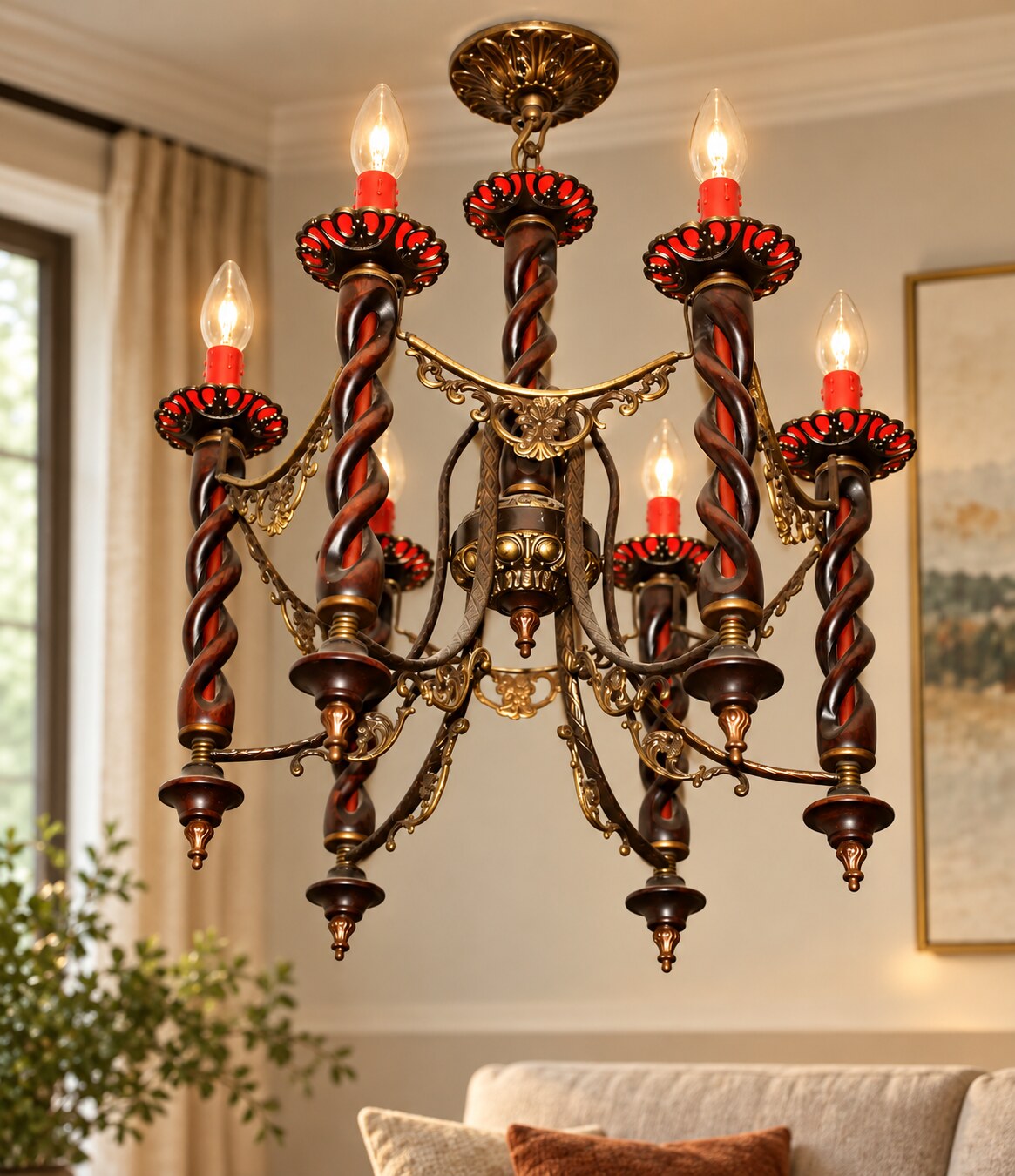 Lámpara decorativa realizada con madera torneada