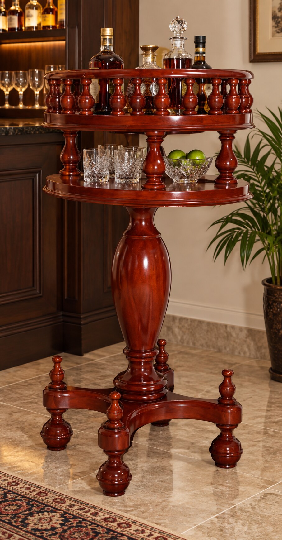 Mueble decorativo con estructura torneada