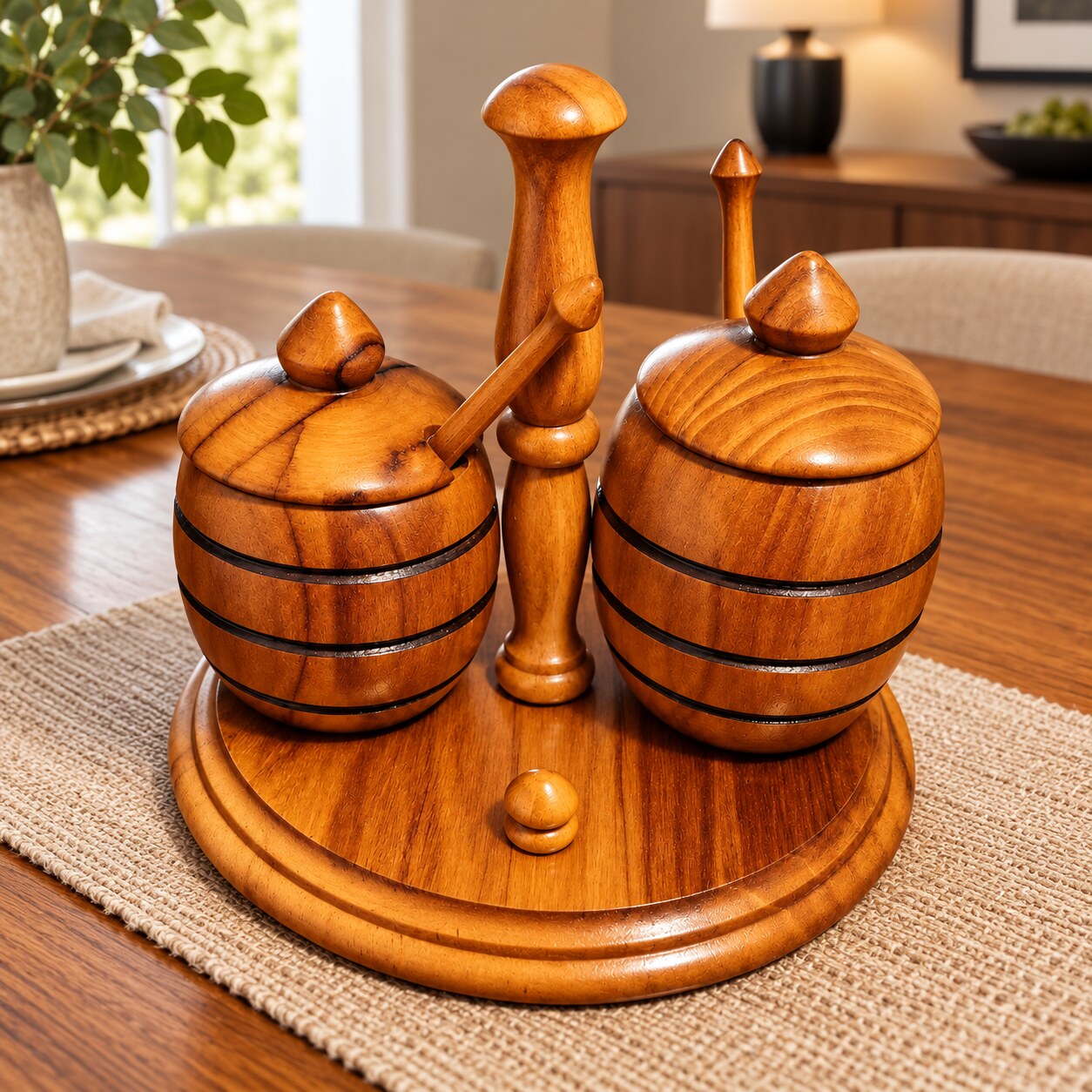 Conjunto de recipientes torneados en madera