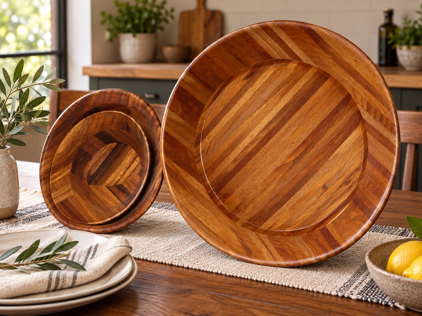 Juego de bandejas artesanales de madera