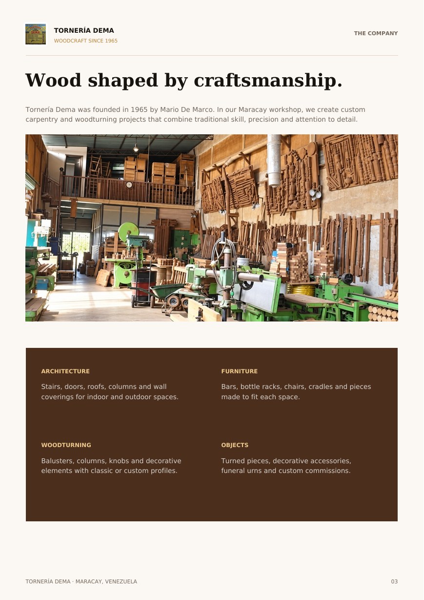 Page 3 of the Tornería Dema English catalog